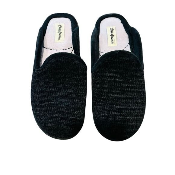 10/$25🦋 Dearfoams Black Open Back Slippers - Size Medium (7-8) - Picture 1 of 12